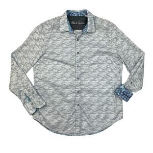 Robert Graham Shirt Mens XL Extra Large Blue White Cotton Classic Fit Flip Cuff
